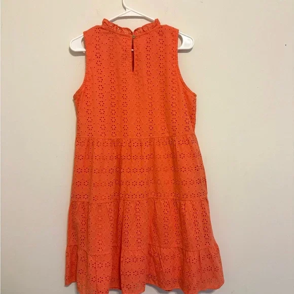 LOFT - Coral Eyelet Mini Dress with Pockets – Sleeveless Tiered – NWT – Size M - Picture 8 of 9